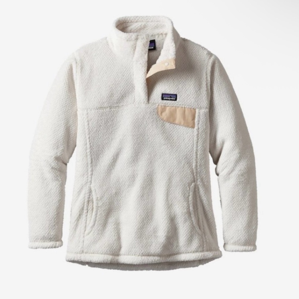 Patagonia Synchilla T Snap Fleece Pullover Sweater White Size Medium Hiking Top